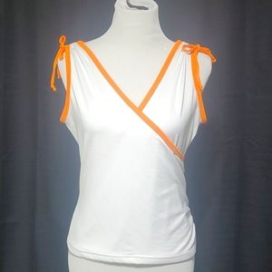 Retro white tank with orange piping
